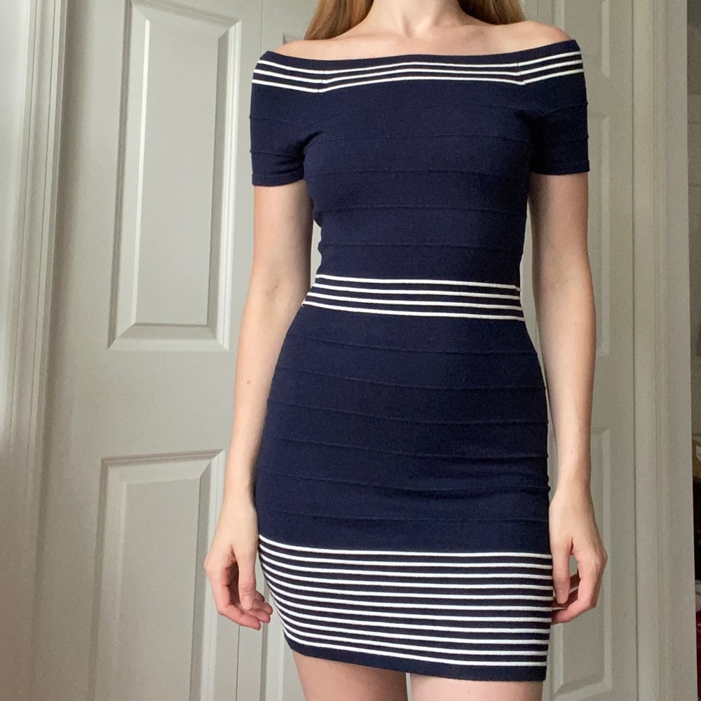 Max Studio blue and white striped dress